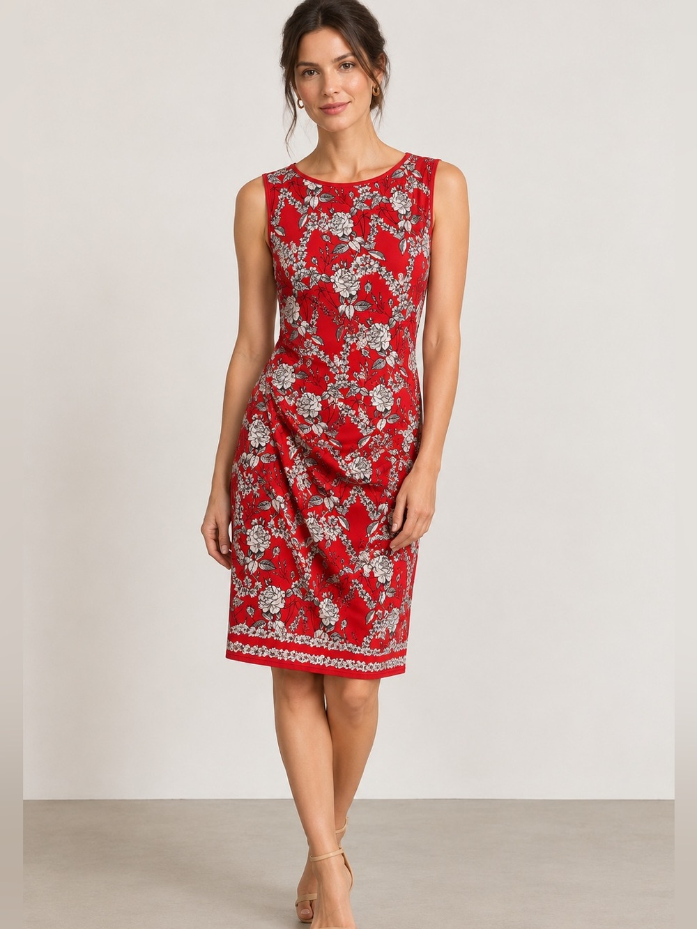 Max Studio Red & White Floral Sleeveless Dress Size M